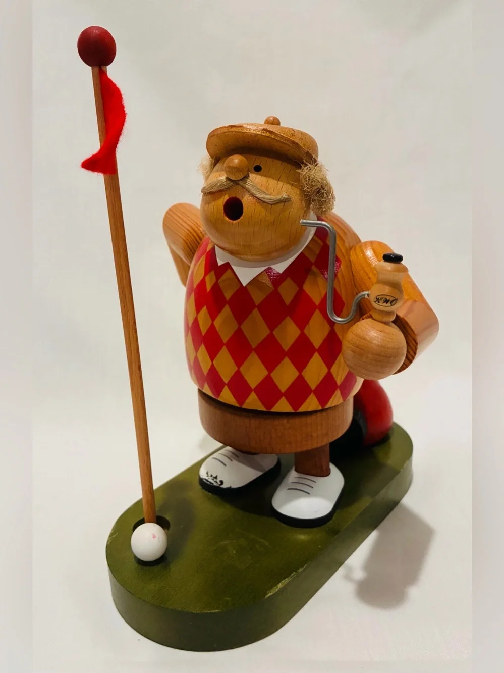 Erzgebirge Wooden Figure Golfer KWO Incence Smoker Die Dicken